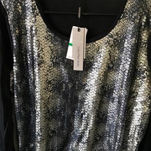 CALVIN KLEIN Sexy Silver Sequin Dress Sz L